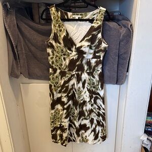 Banana Republic Green and Brown Sleeveless Cotton Elegant Cocktail Dress